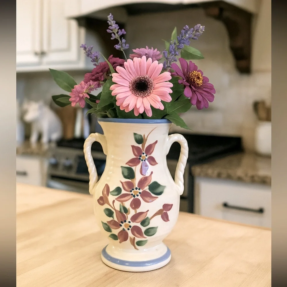 Antique Roseville Pottery Vase. 8.5” Old Colony. Vintage 1940s. Floral EUC